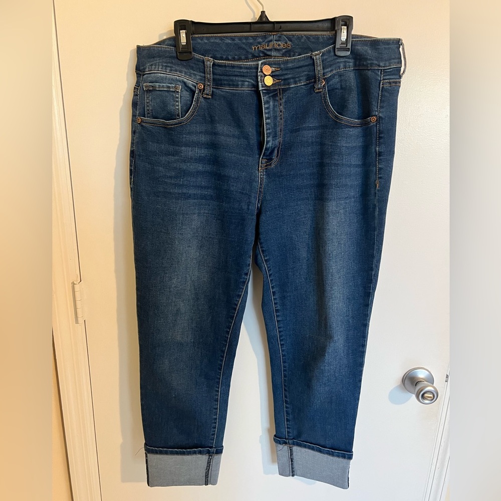 Maurices Dark Blue Boyfriend Jeans with Cuffed Hem